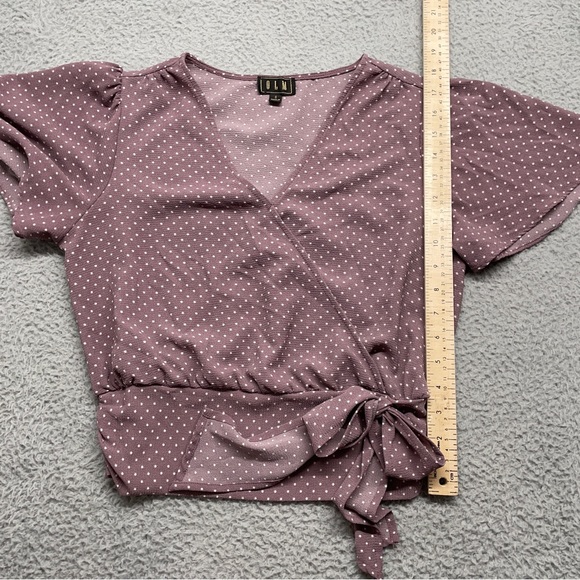 OLM Short Sleeve Top Womens Small Purple Polka Dot Flowy Flutter Sleeve Retro - Picture 7 of 9